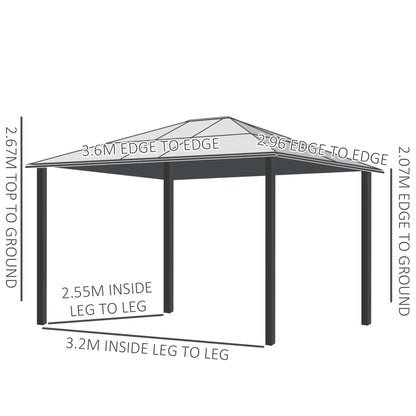 Hardtop Gazebo Polycarbonate Canopy with Nettings and Sidewalls Khaki
