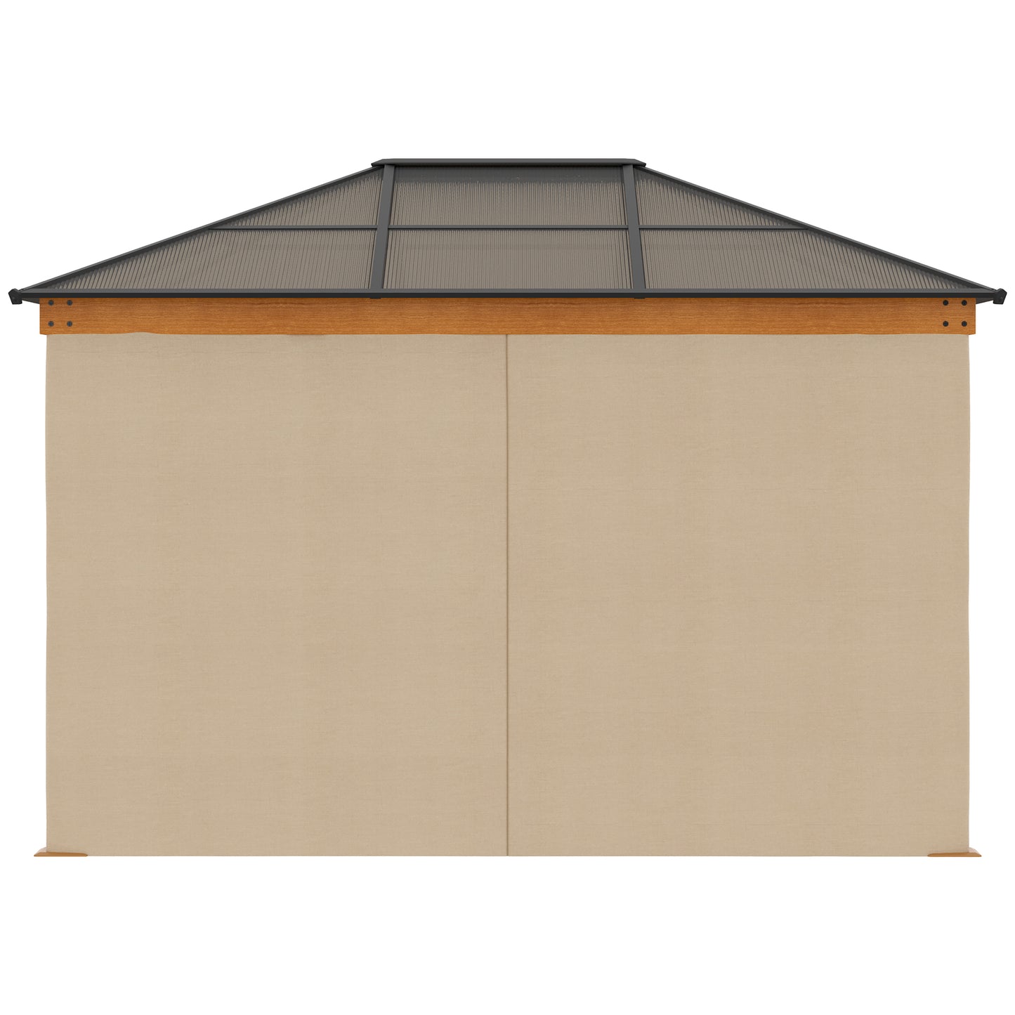 Hardtop Gazebo Polycarbonate Canopy with Nettings and Sidewalls Khaki