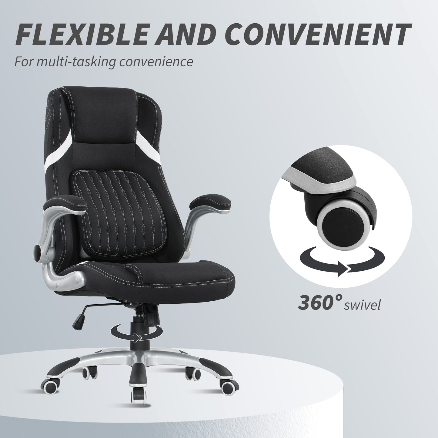 Fabric Office Desk Chair w/ Adjustable Height Tilt Function Black