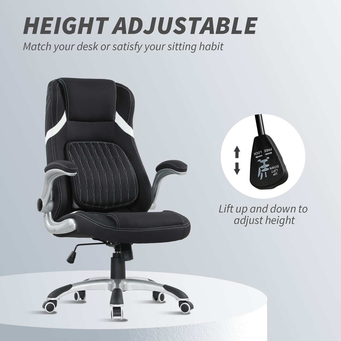 Fabric Office Desk Chair w/ Adjustable Height Tilt Function Black
