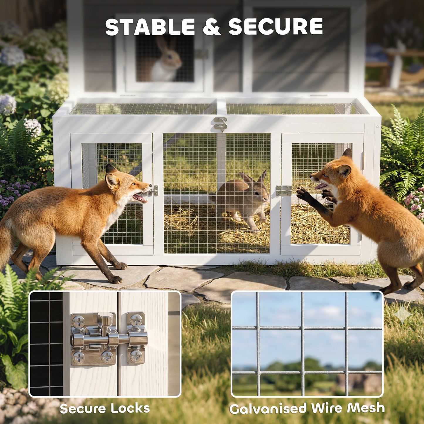 Wooden Rabbit Hutch, Outdoor Bunny Cage with Waterproof Roof