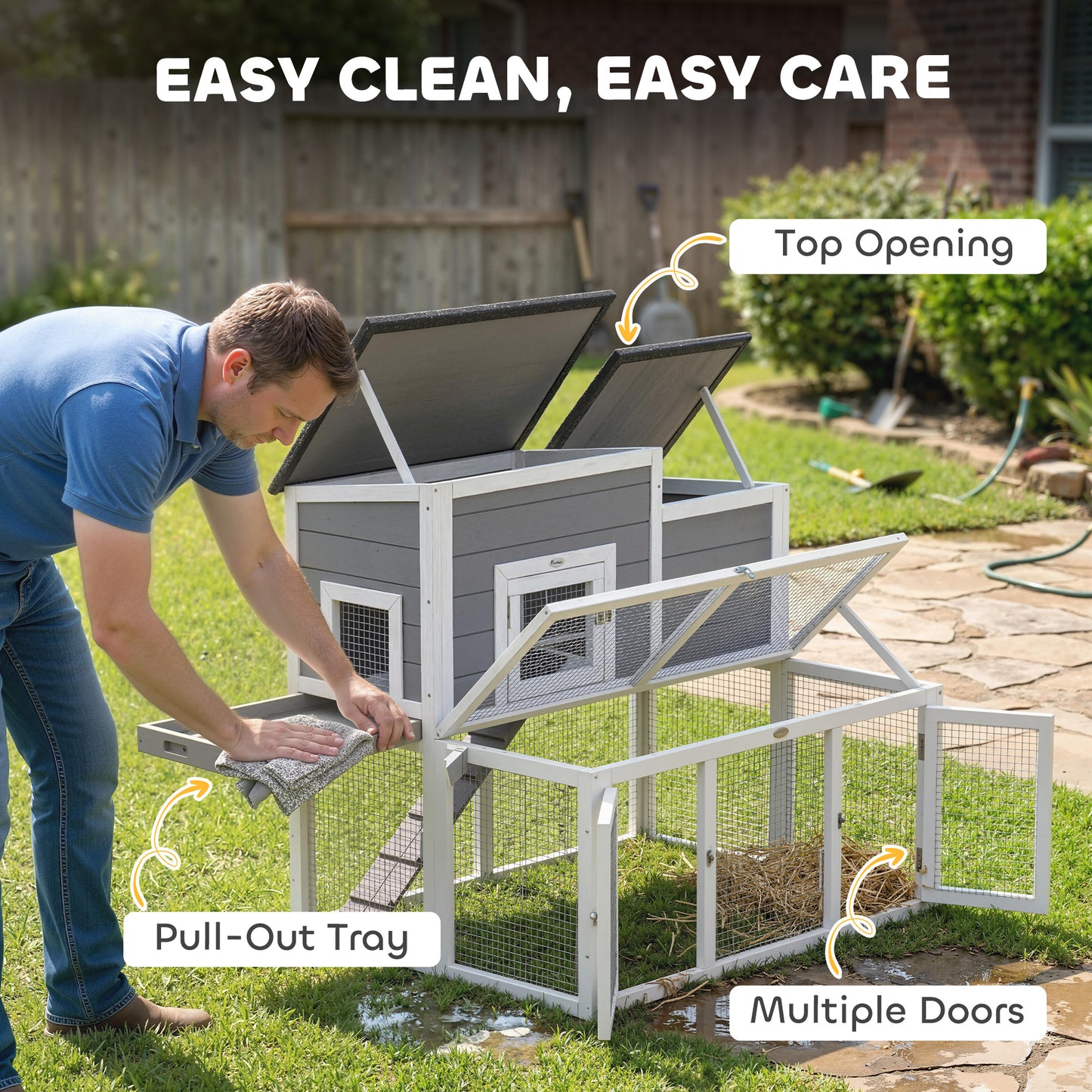 Wooden Rabbit Hutch, Outdoor Bunny Cage with Waterproof Roof