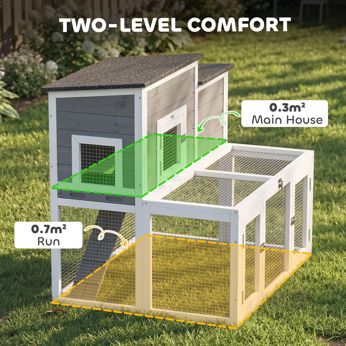 Wooden Rabbit Hutch, Outdoor Bunny Cage with Waterproof Roof