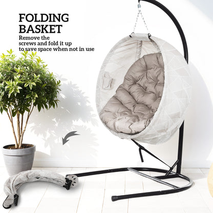 Hanging Egg Chair Outdoor Indoor Swing Chair, Folding Basket, Sand