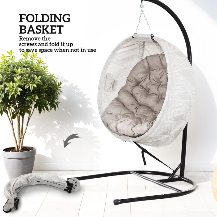 Hanging Egg Chair Outdoor Indoor Swing Chair, Folding Basket, Sand