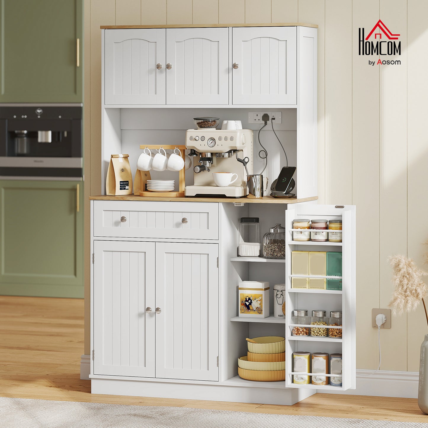 Pantry Storage Cabinet with Adjustable Shelves and 4 Door Racks