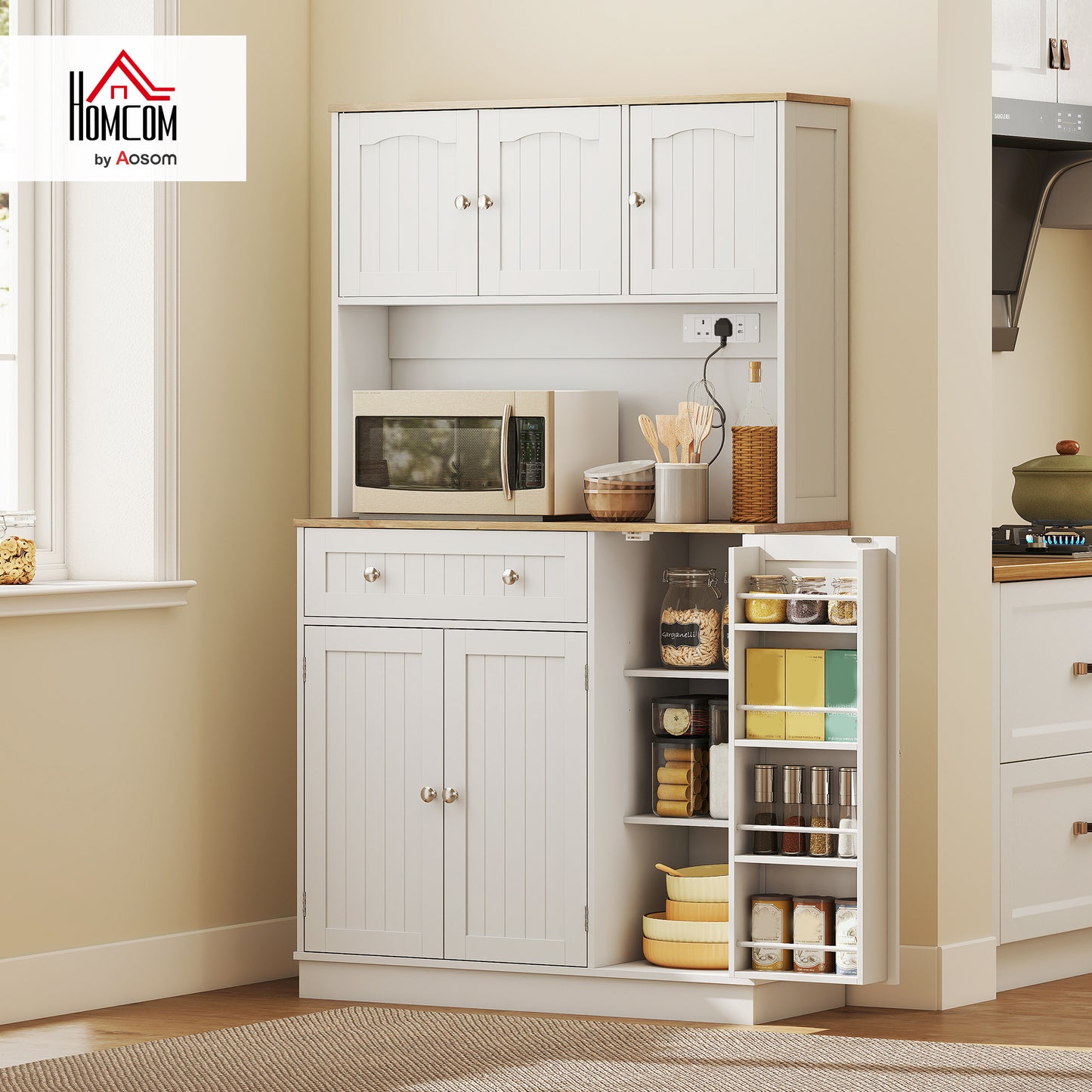 Pantry Storage Cabinet with Adjustable Shelves and 4 Door Racks