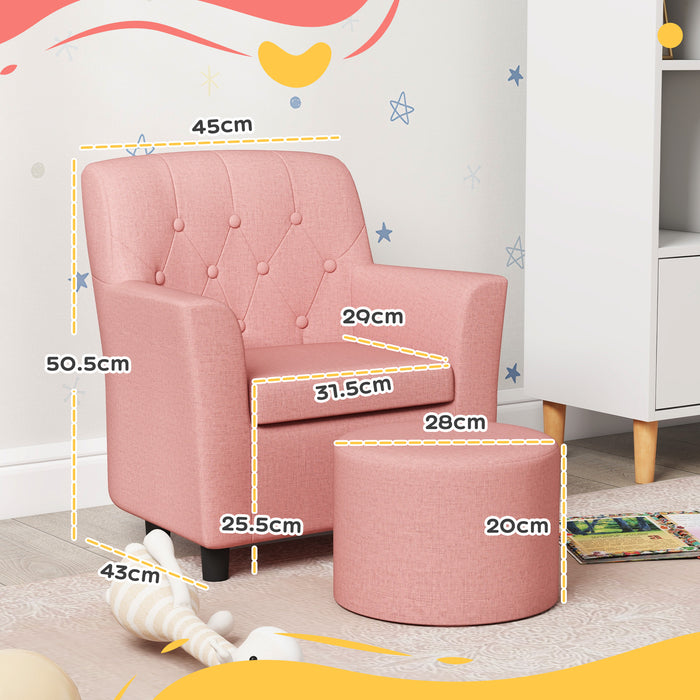 Kids Sofa Set with Footrest for Playroom Bedroom, Pink