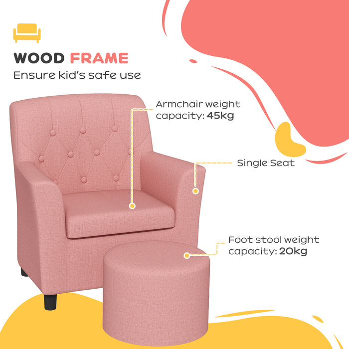 Kids Sofa Set with Footrest for Playroom Bedroom, Pink