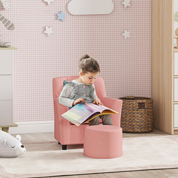 Kids Sofa Set with Footrest for Playroom Bedroom, Pink