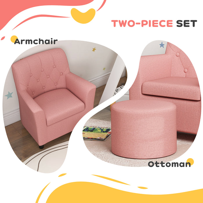 Kids Sofa Set with Footrest for Playroom Bedroom, Pink