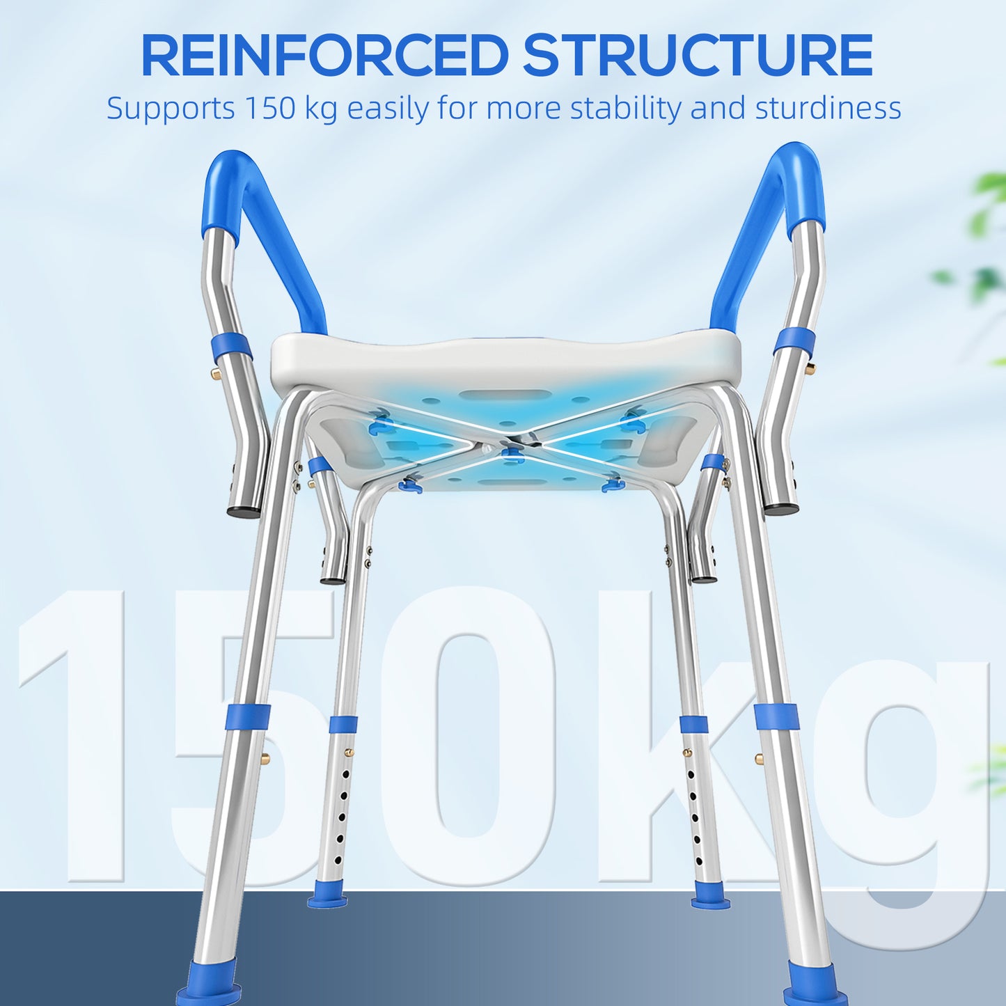 Rust-Free Aluminium Bath Chair with Adjustable Height, Dark Blue