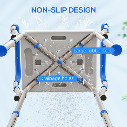 Rust-Free Aluminium Bath Chair with Adjustable Height, Dark Blue