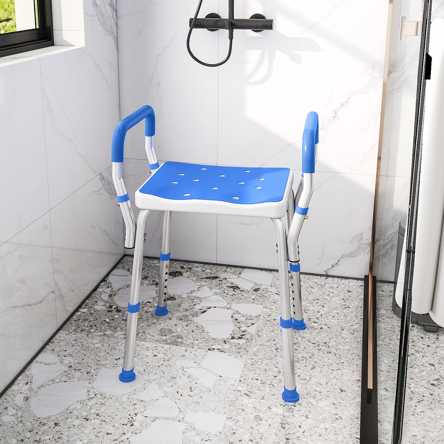Rust-Free Aluminium Bath Chair with Adjustable Height, Dark Blue
