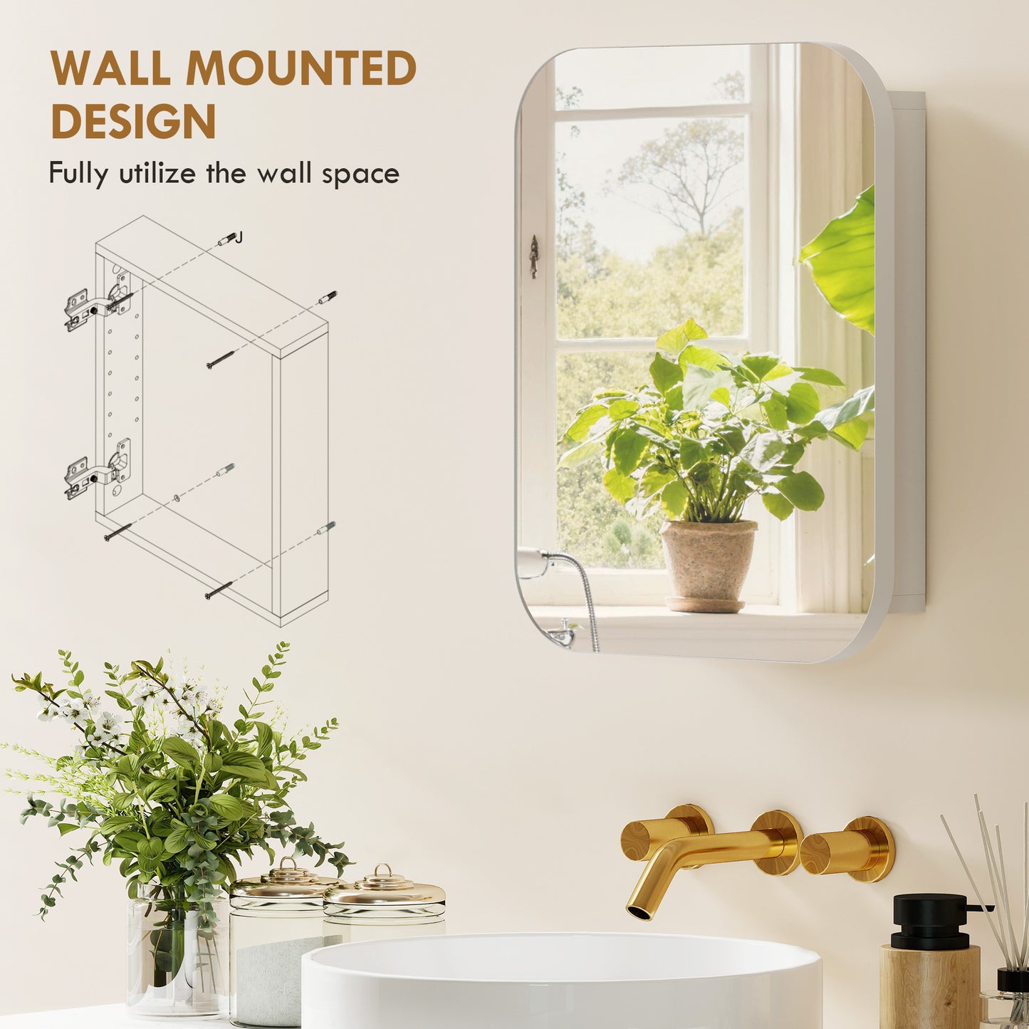 Wall Mounted Bathroom Cabinet with Mirror Adjustable Shelves White