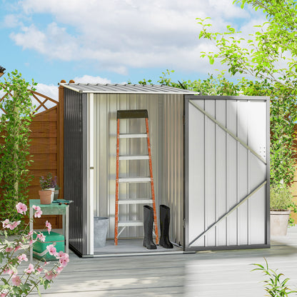 3.3ft x 3.4ft Lean to Garden Shed, Metal Outdoor Storage Shed with Single Lockable Door, Tool Storage Shed for Garden, Patio, Lawn, Grey