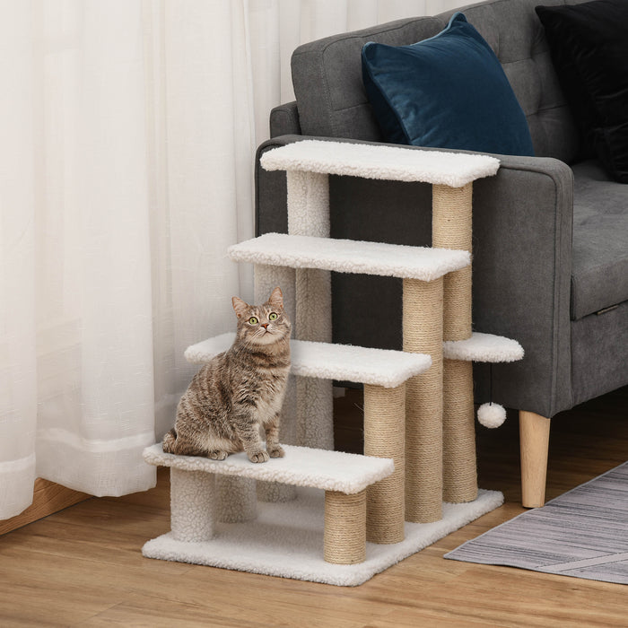 Pet Stair with 4-step Climb Ladder, Scratching Posts, White