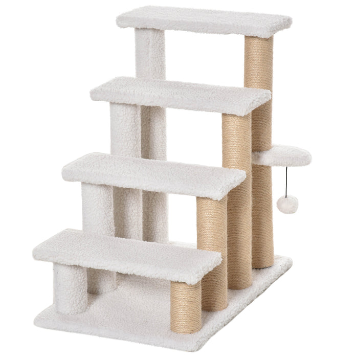 Pet Stair with 4-step Climb Ladder, Scratching Posts, White