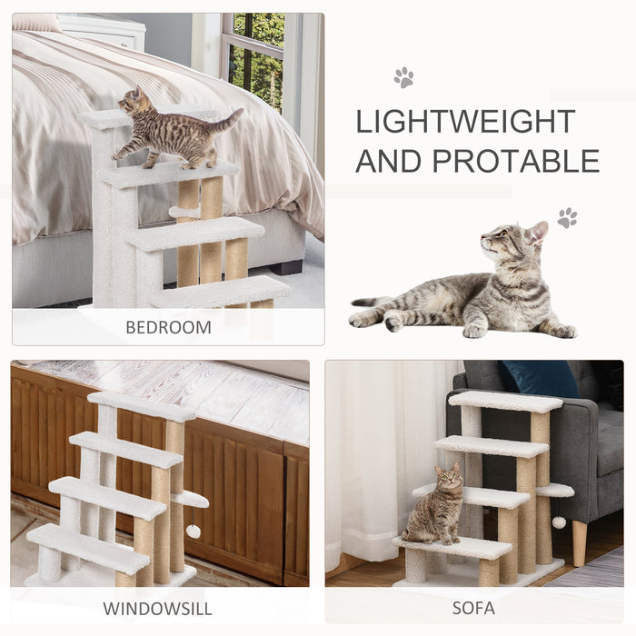 Pet Stair with 4-step Climb Ladder, Scratching Posts, White