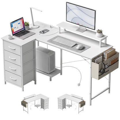 L Shaped Gaming Desk Reversible USB 150 cm White