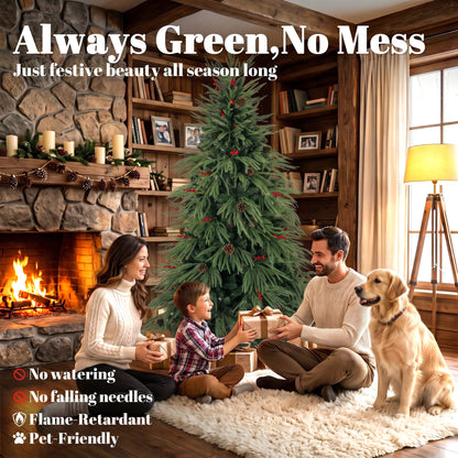 6ft Predecorated Artificial Christmas Tree, Hinged Xmas Tree, Green