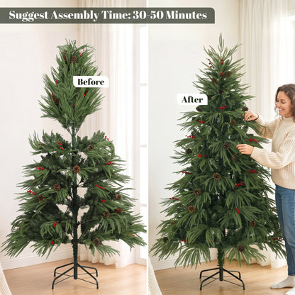 6ft Predecorated Artificial Christmas Tree, Hinged Xmas Tree, Green
