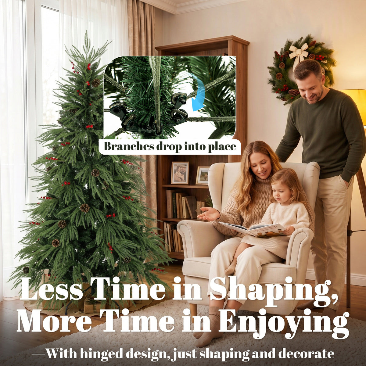 6ft Predecorated Artificial Christmas Tree, Hinged Xmas Tree, Green