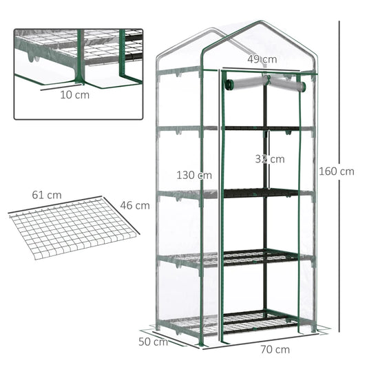4 Tiers Mini Portable Greenhouse Compact Plant Grow Shed Metal Frame Transparent Clear Cover 160H x 70L x 50Wcm