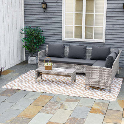 274 x 182 cm Reversible Outdoor RV Rug Floor Mat, Coffee and White