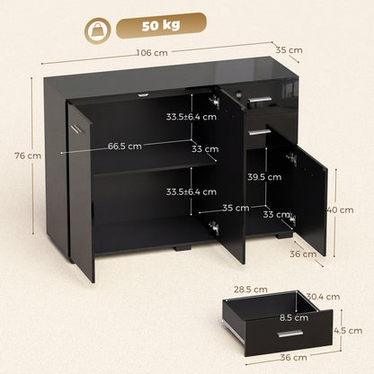 Modern Sideboard Kitchen Storage Cabinet, High Gloss Black