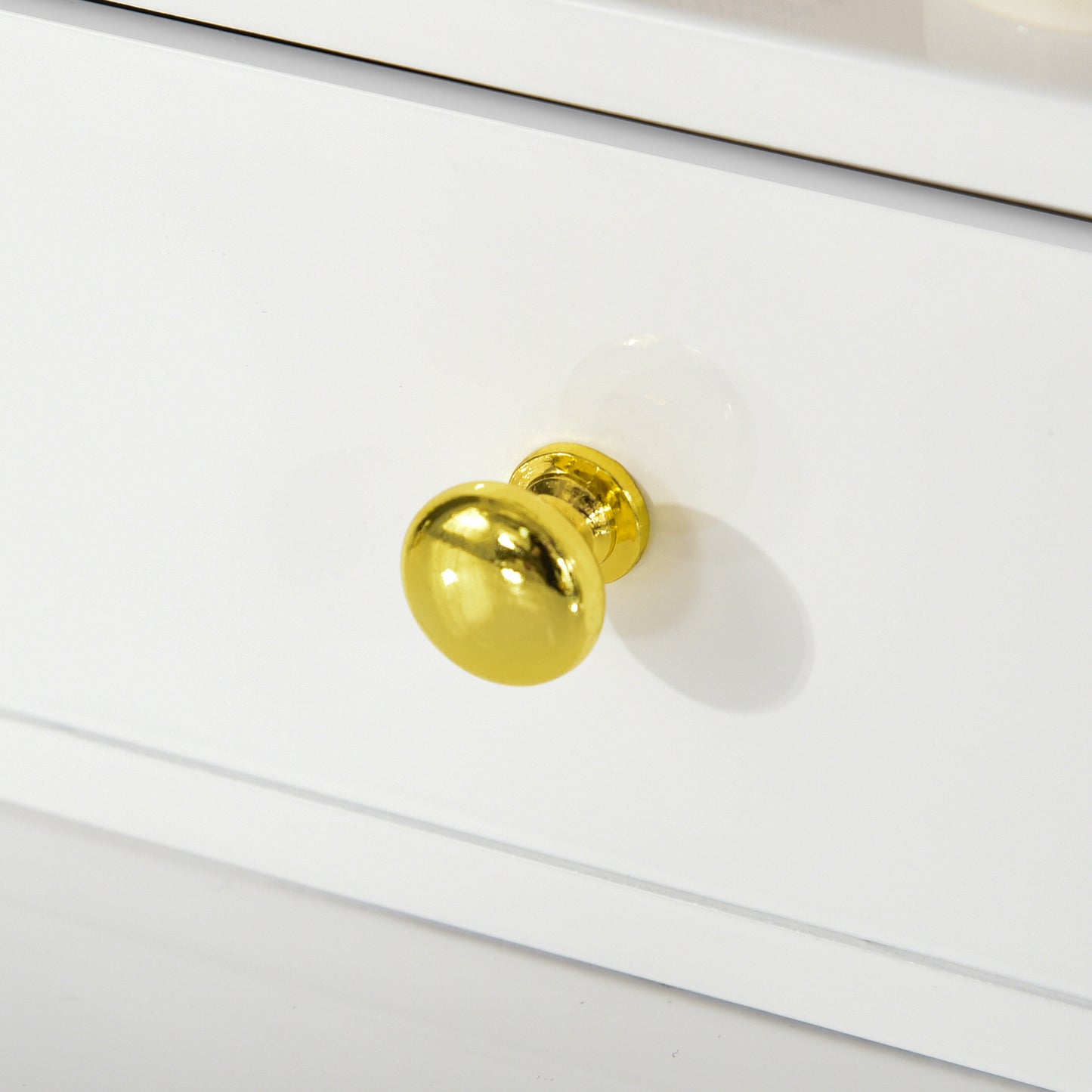 Dressing Table Set with Mirror, Built-in 3 Color LED Light, Vanity Makeup Table with 4 Drawers and Cushioned Stool for Bedroom, White