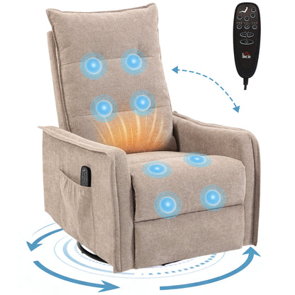 Recliner Armchair, Chenille Recliner Chair with Massage and Heat, 360° Swivel Rocking Manual Reclining Chair with Side Pockets for Living Room, Brown
