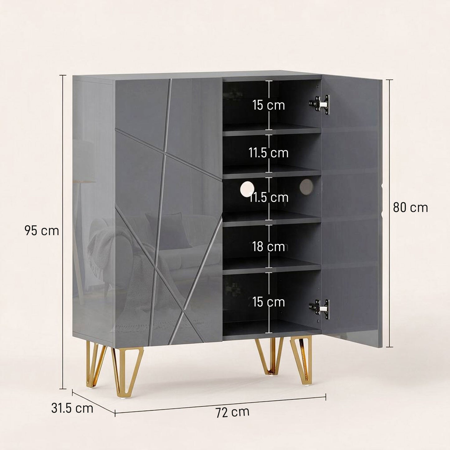 Shoe Storage Cabinet with Soft-Close Hinges and Adjust Shelves, Grey
