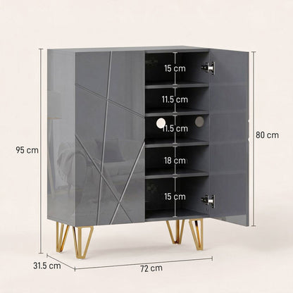 Shoe Storage Cabinet with Soft-Close Hinges and Adjust Shelves, Grey