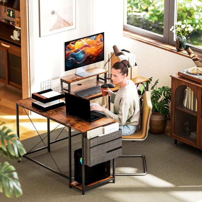 168cm Reversible L Shaped Desk, 240cm Two Person Desk, Rustic Brown