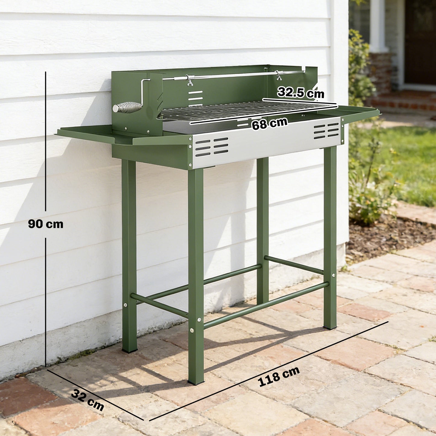 Charcoal Spit Roasting Machine w/ 3-Tier Grill Grate, Dark Green