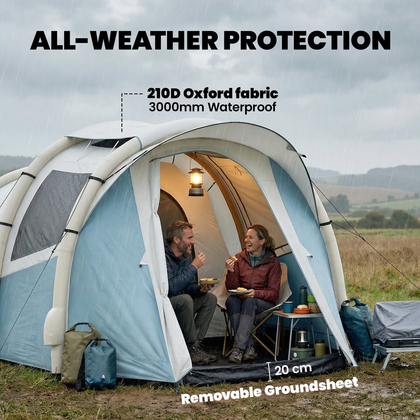Inflatable Camping Tent w/ Air Pump, 2-3 Person Blow Up Tent, Blue