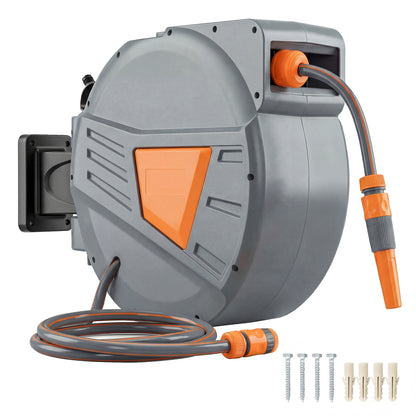 Retractable Hose Reel Wall Mounted, 20+1.6m Hose Pipe Reel, Orange