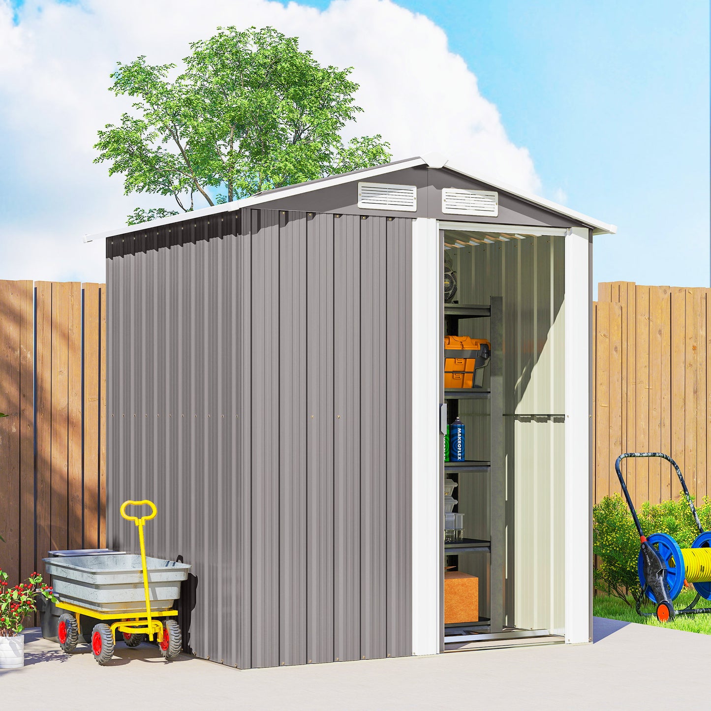 5ft x 4.3ft Outdoor Metal Storage Shed with Sliding Door Sloped Roof