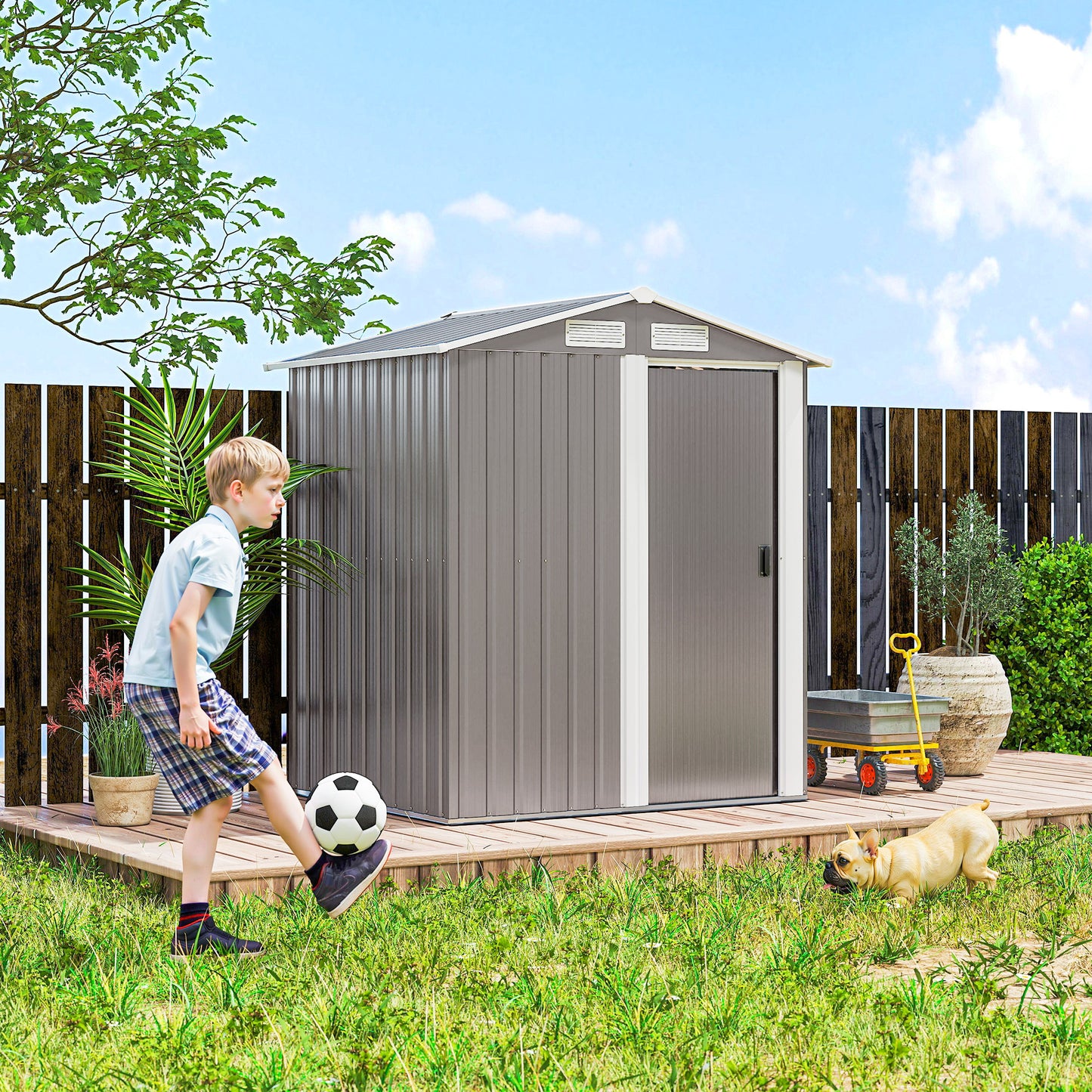 5ft x 4.3ft Outdoor Metal Storage Shed with Sliding Door Sloped Roof