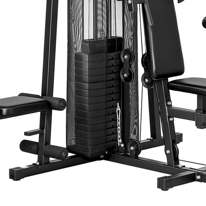 All-in-One Home Gym Machine, Multifunctional Power Cage with 69 kg Weight Stack and Pulley System, Home Gym Workout Station with Sit Up Bench, Adjustable Bench for Full Body Training, Black