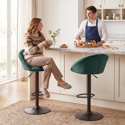 Bar Stools Set of 2 Velvet Adjustable Swivel Dark Green