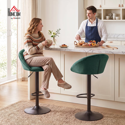Bar Stools Set of 2 Velvet Adjustable Swivel Dark Green