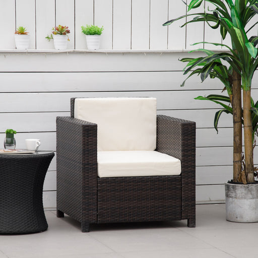 1 Seater Rattan Garden All-Weather Wicker Weave Single Sofa Armchair with Fire Resistant Cushion - Brown