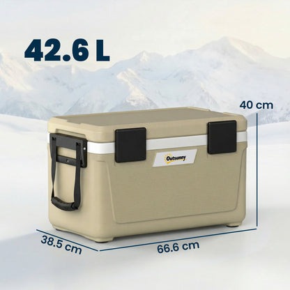42.6L Insulated Cool Box, Portable Ice Cooler with Handle, Khaki