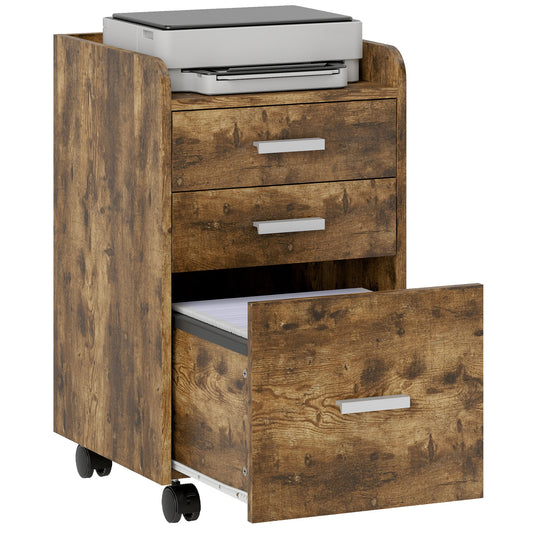 Mobile Filing Cabinet, File Cabinet with 3 Drawers, Rustic Brown