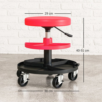 Rolling Mechanic Stool, 135kg Capacity Workshop Stool, Red