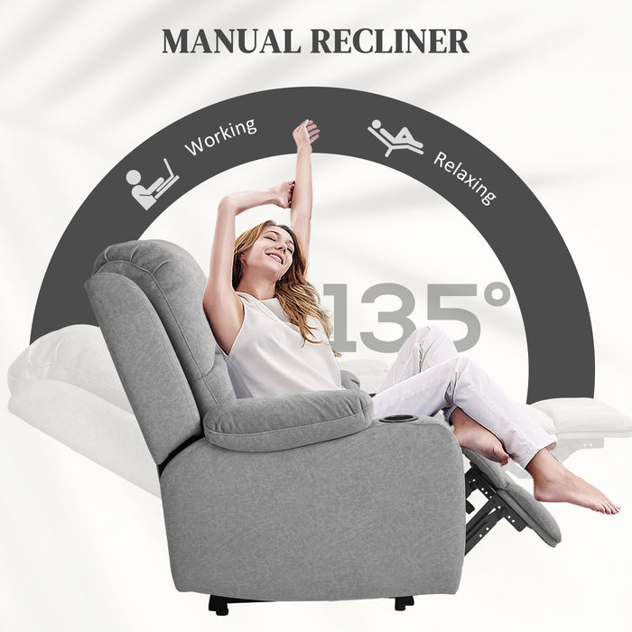 Recliner Armchair for Living Room, Recliner Chair with Cup Holder Grey