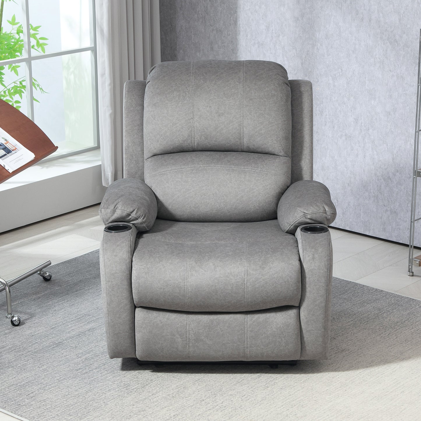 Recliner Armchair for Living Room, Recliner Chair with Cup Holder Grey