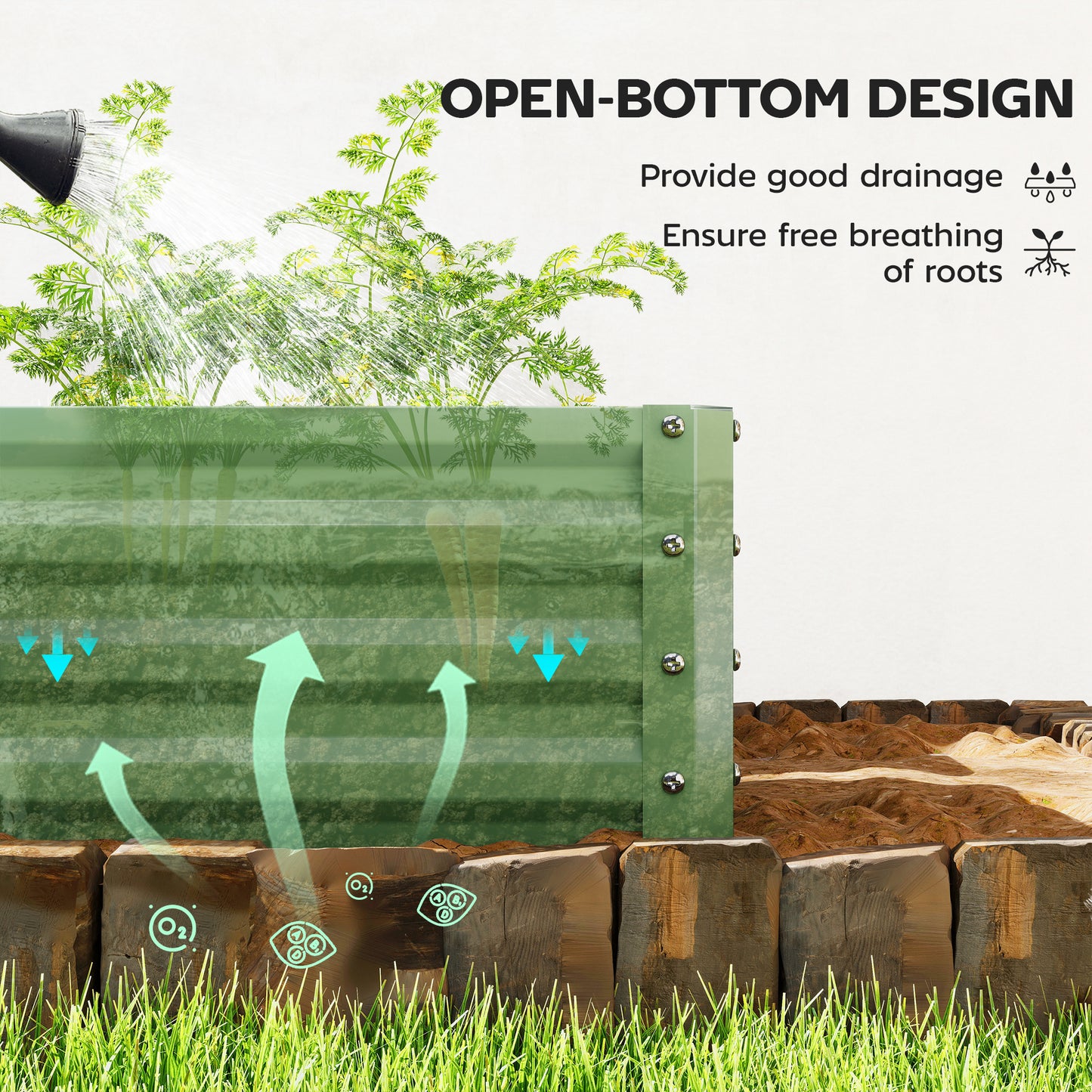 Set of 2 Raised Garden Bed, Outdoor Planter Box with Galvanised Steel Frame for Growing Vegetables, Flowers and Herbs, 110 x 50 x 30 cm, Light Green